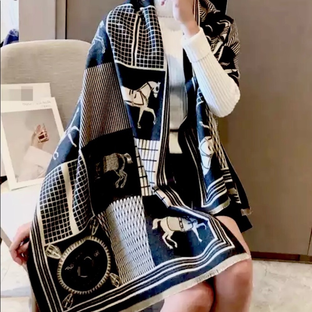 Long H Horse Cashmere Shawl